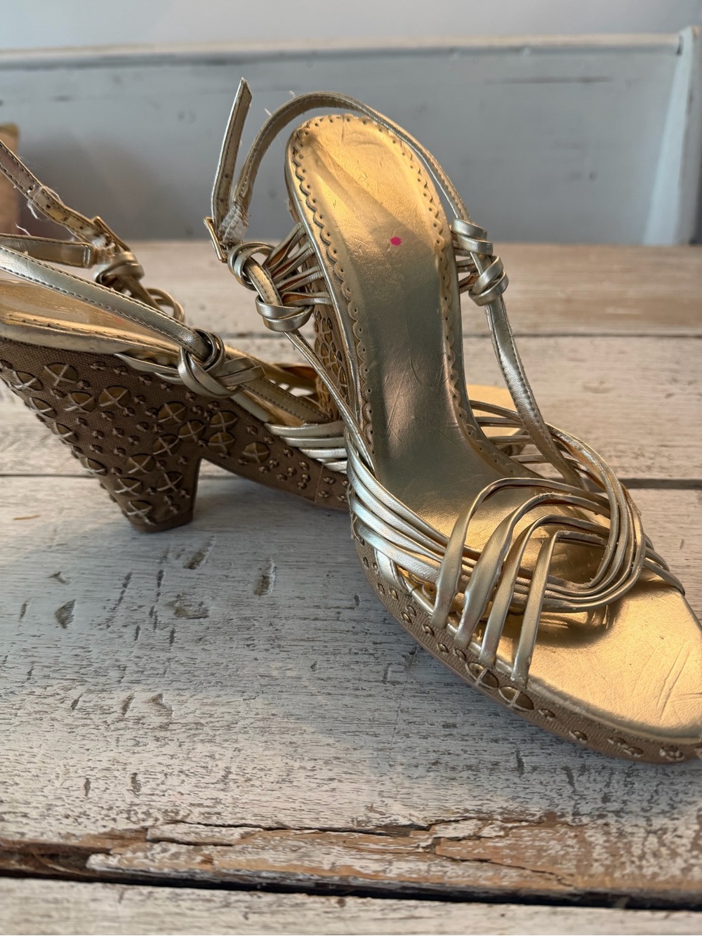 next Metallic Gold Strappy Wedge Sandals